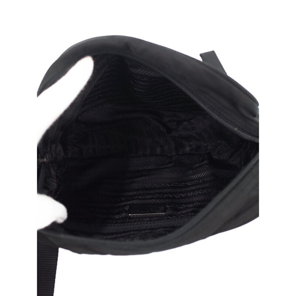 Prada Tessuto shoulder bag leather trim enameled triangle logo Black - Picture 3 of 9